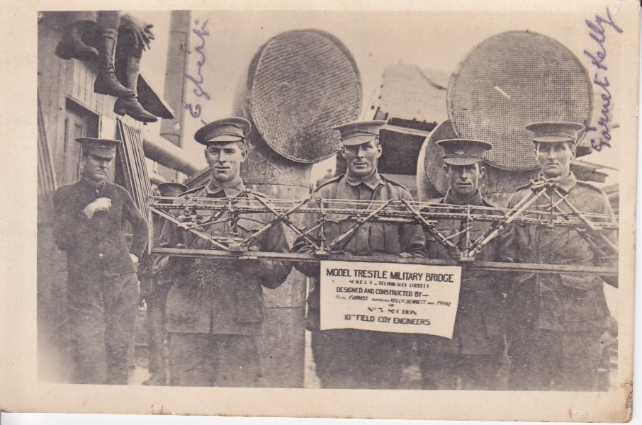 On the ship, Garnet with 3 friends with a model trestle military bridge