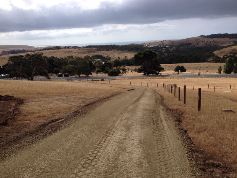 Looking toward entrance along new gravel roadway