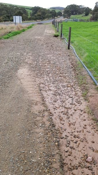Washed away side of gravel road